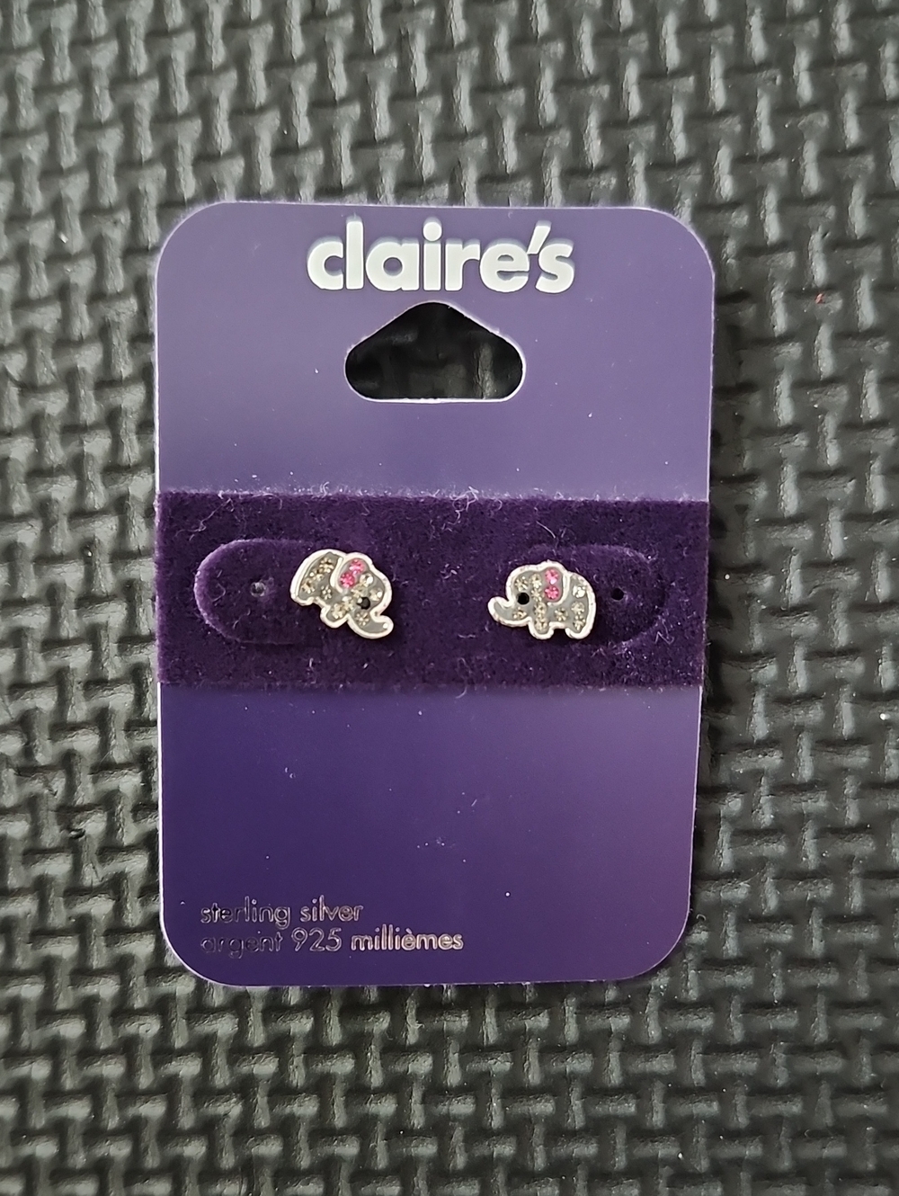Claire's Silver Elephant Stud Earrings with Pink Stones